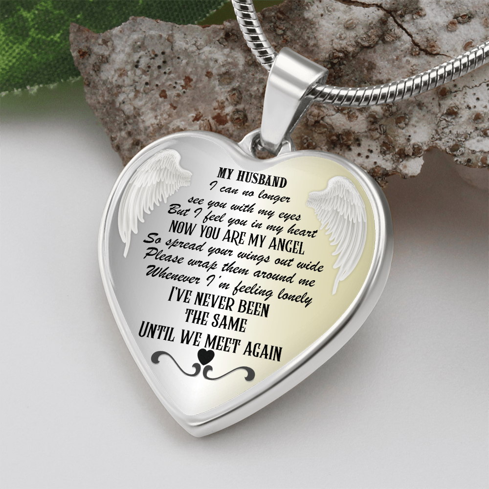 Personalized Husband Memorial Heart Necklace: Angel Memory Keepsake