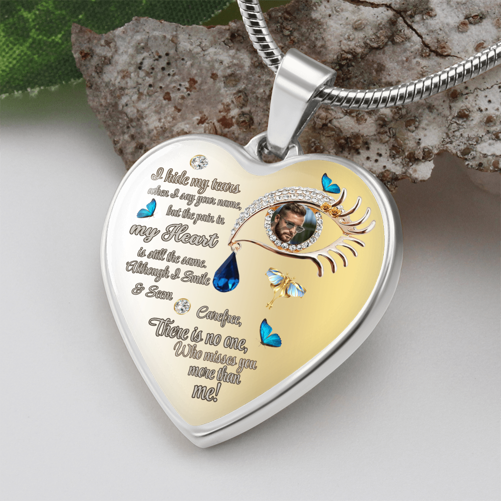 Heart Necklace Butterfly Tears Memorial Jewelry,Photo personalized, I Hide My Tears Pendant, Boho Style Eye Necklace for Grief, Gift for Her, Gift for Widow by ShineOn Fulfillment