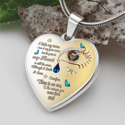 Heart Necklace Butterfly Tears Memorial Jewelry,Photo personalized, I Hide My Tears Pendant, Boho Style Eye Necklace for Grief, Gift for Her, Gift for Widow by ShineOn Fulfillment