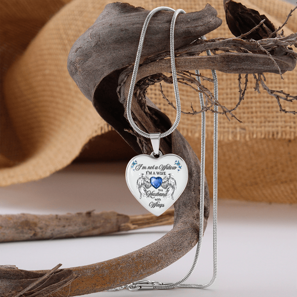 Husband in Heaven Memorial Necklace – “Wife to a Husband with Wings” Heart Pendant Gift