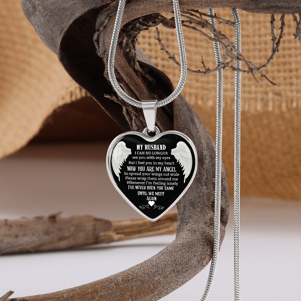 Husband Memorial Heart Pendant, Personalized Angel Keepsake, Sympathy Jewelry Gift