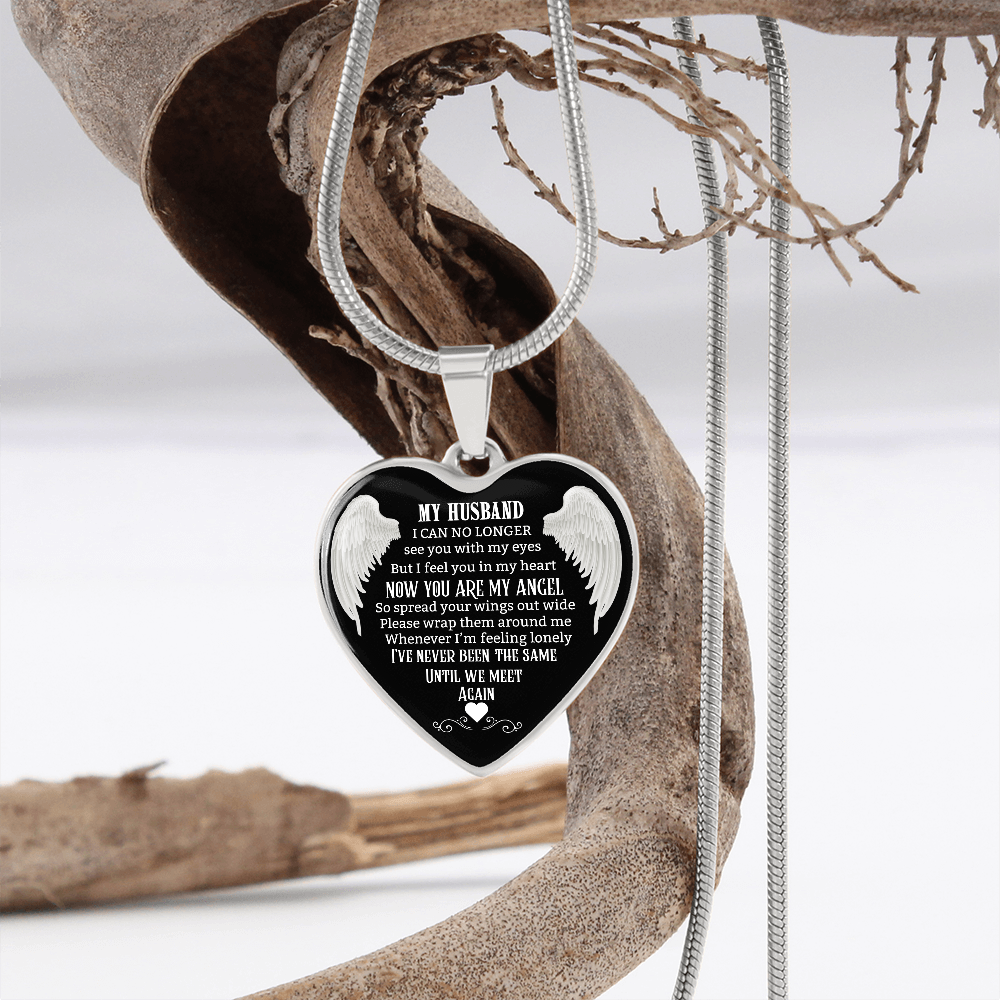 Husband Memorial Heart Pendant, Personalized Angel Keepsake, Sympathy Jewelry Gift