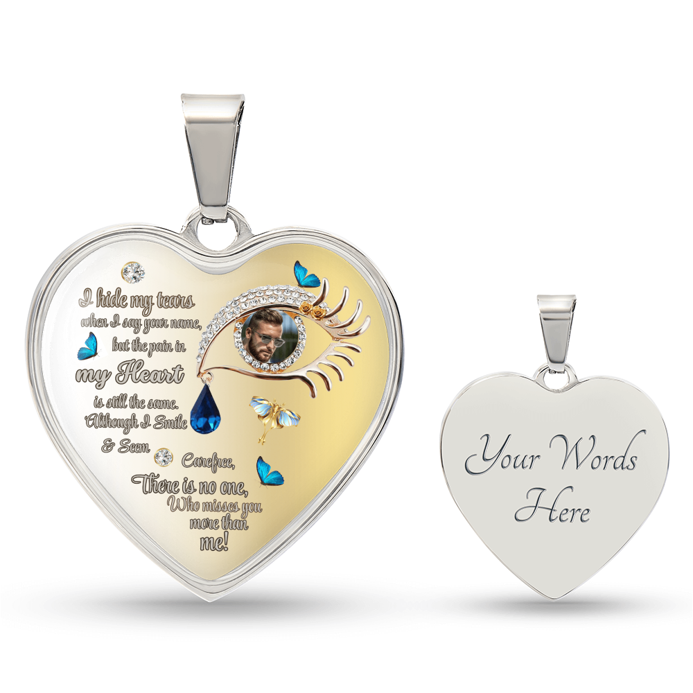 Heart Necklace Butterfly Tears Memorial Jewelry,Photo personalized, I Hide My Tears Pendant, Boho Style Eye Necklace for Grief, Gift for Her, Gift for Widow by ShineOn Fulfillment
