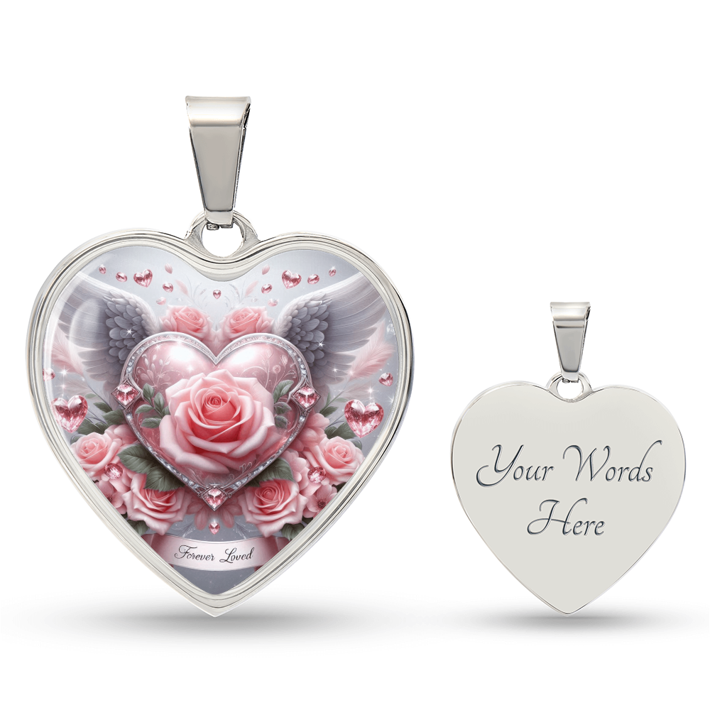 Luxury Graphic Heart Necklace Forever Love Pink Rose Angel Wings by ShineOn Fulfillment