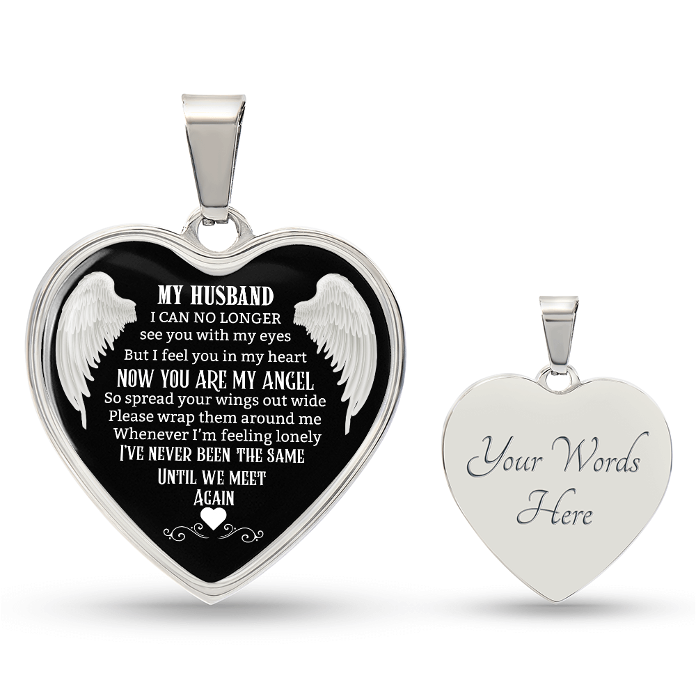 Husband Memorial Heart Pendant, Personalized Angel Keepsake, Sympathy Jewelry Gift