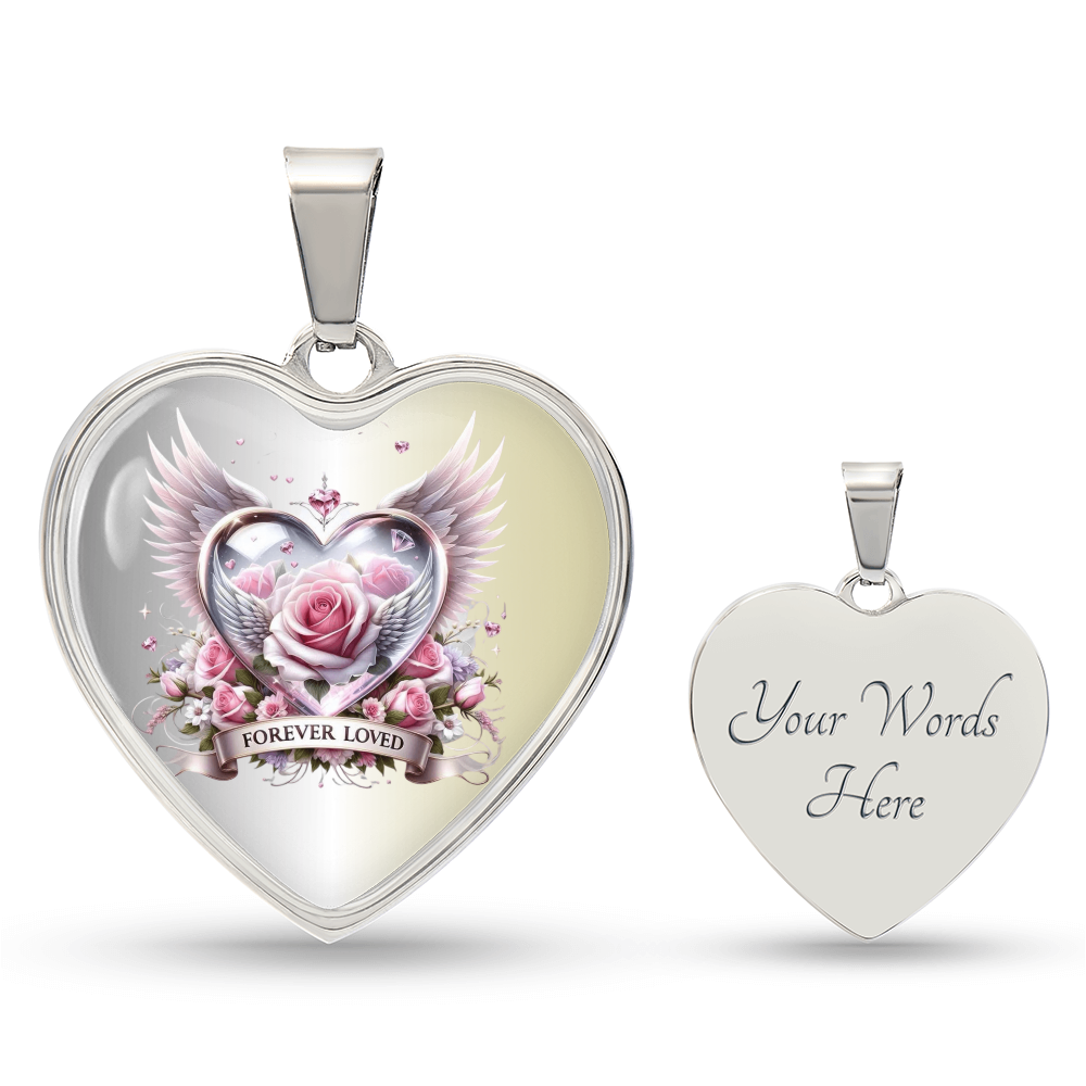 Luxury Heart Necklace - Pink Rose Forever Loved
