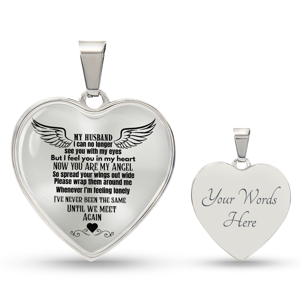 Heart Pendant Necklace for Widows, Angel Remembrance Jewelry Gift for Husband in Loving Memory, Grief Support, Anniversary & Memorial Gift