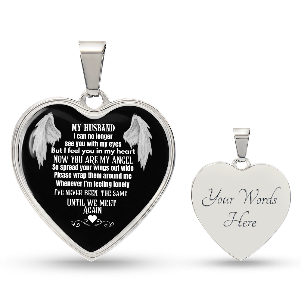 Husband Memorial Heart Pendant Necklace – Angel Memory Keepsake, In Loving Memory Jewelry, Sympathy Gift for Widow