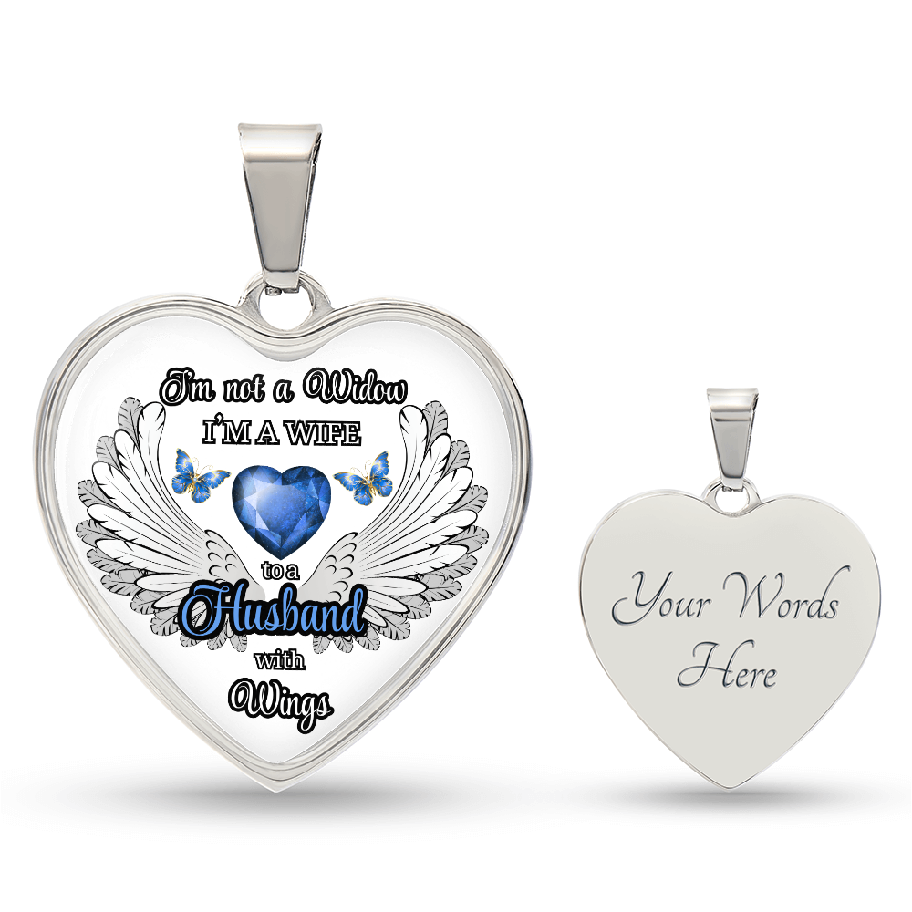Personalized Memorial Necklace for Wife – "I'm a Wife to a Husband with Wings" – Heart Pendant Sympathy Gift – Loss of Husband Jewelry by ShineOn Fulfillment