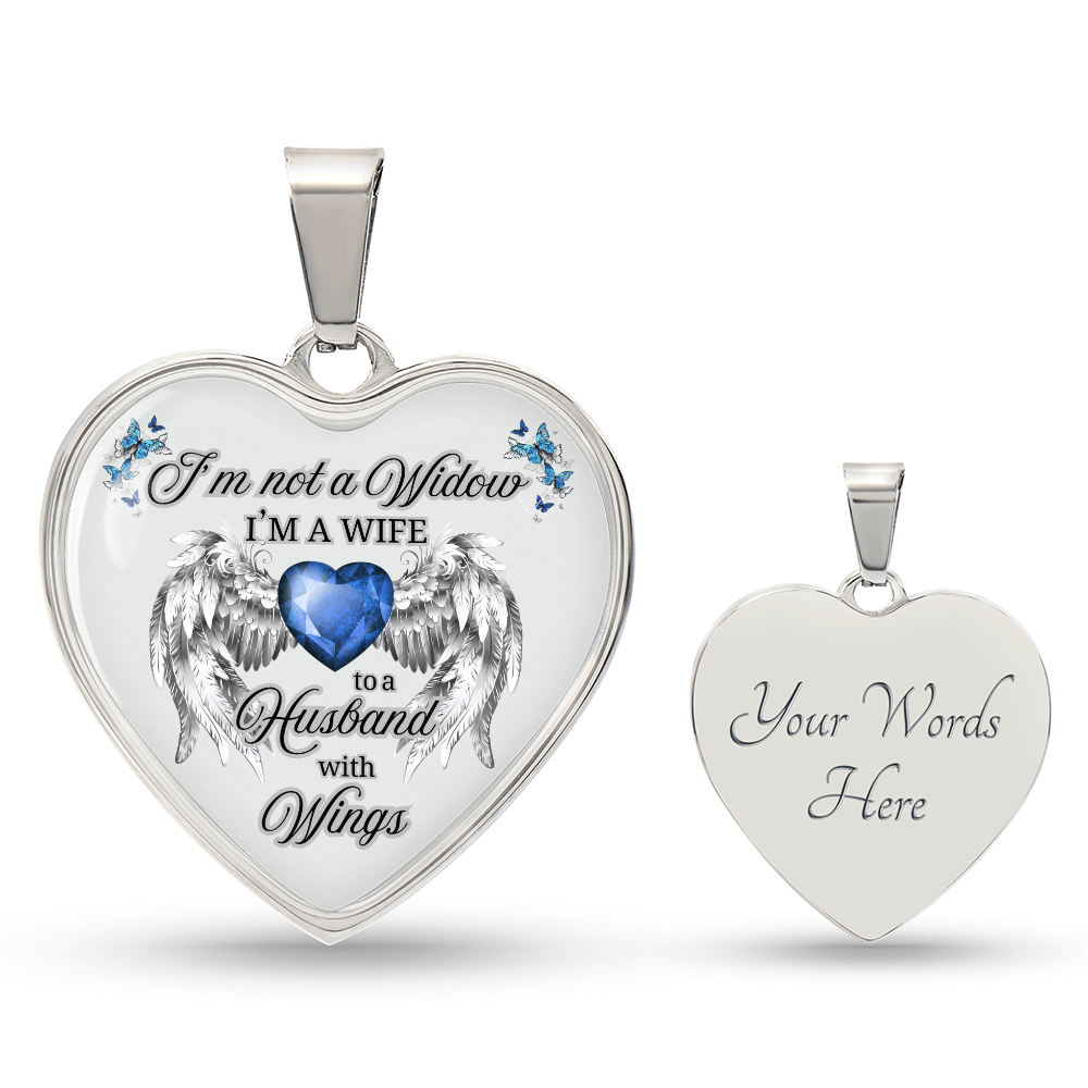 Husband in Heaven Memorial Necklace – “Wife to a Husband with Wings” Heart Pendant Gift