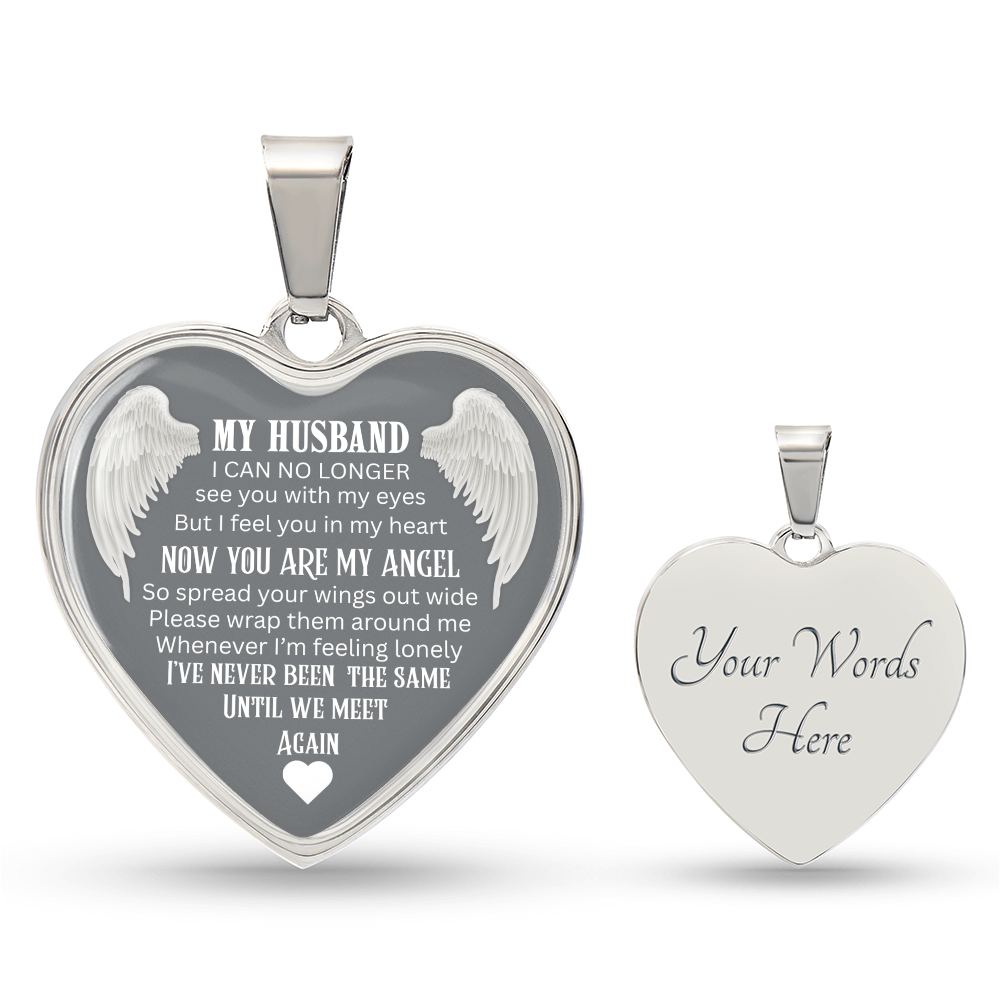 Luxury Graphic Heart Necklace Until We meet again Angel Wings design