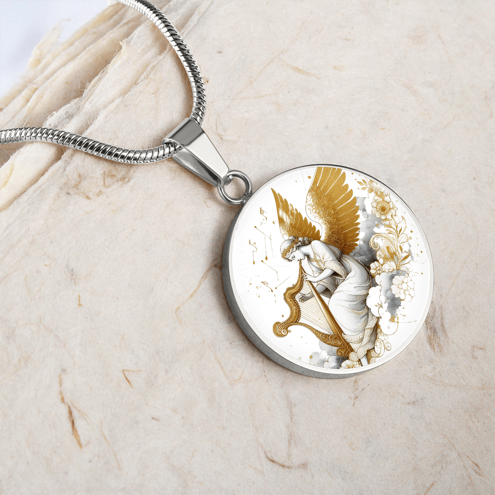 Luxury Angel Harp Circle Necklace – Elegant Graphic Jewelry Gift by ShineOn Fulfillment