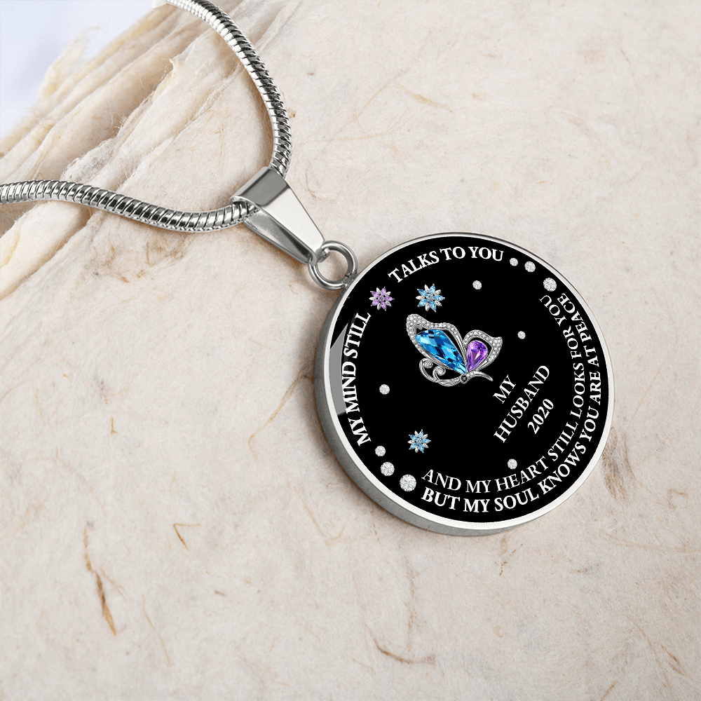 Circle Necklace Husband memorial with Butterfly