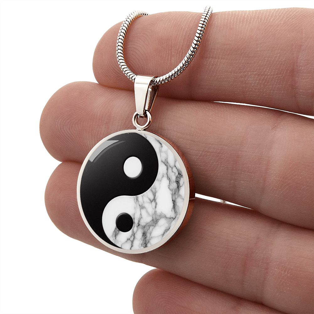 Yin Yang Marble Circle Pendant Necklace ShineOn Fulfillment