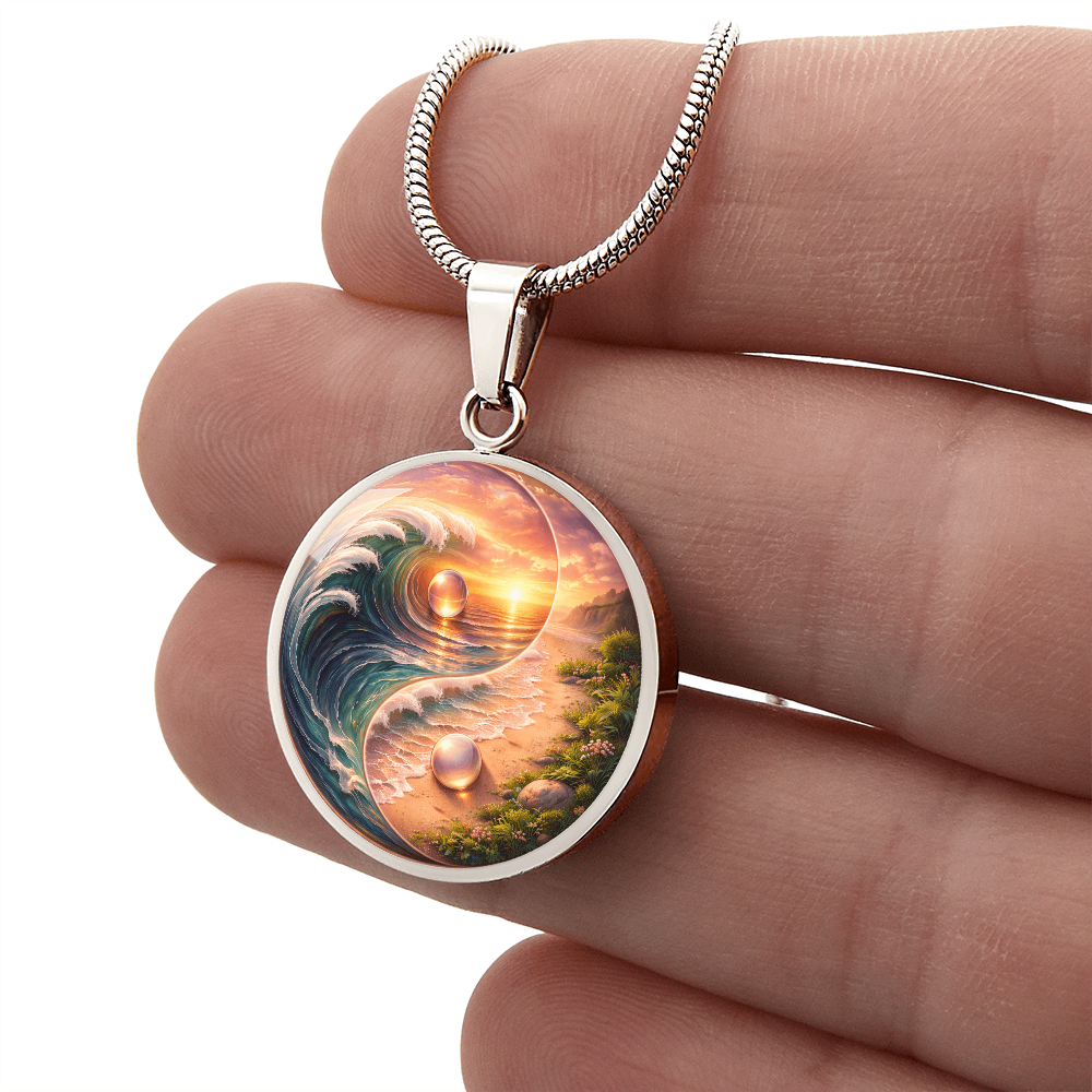 Yin Yang Sun & Sea Circle Pendant Necklace ShineOn Fulfillment