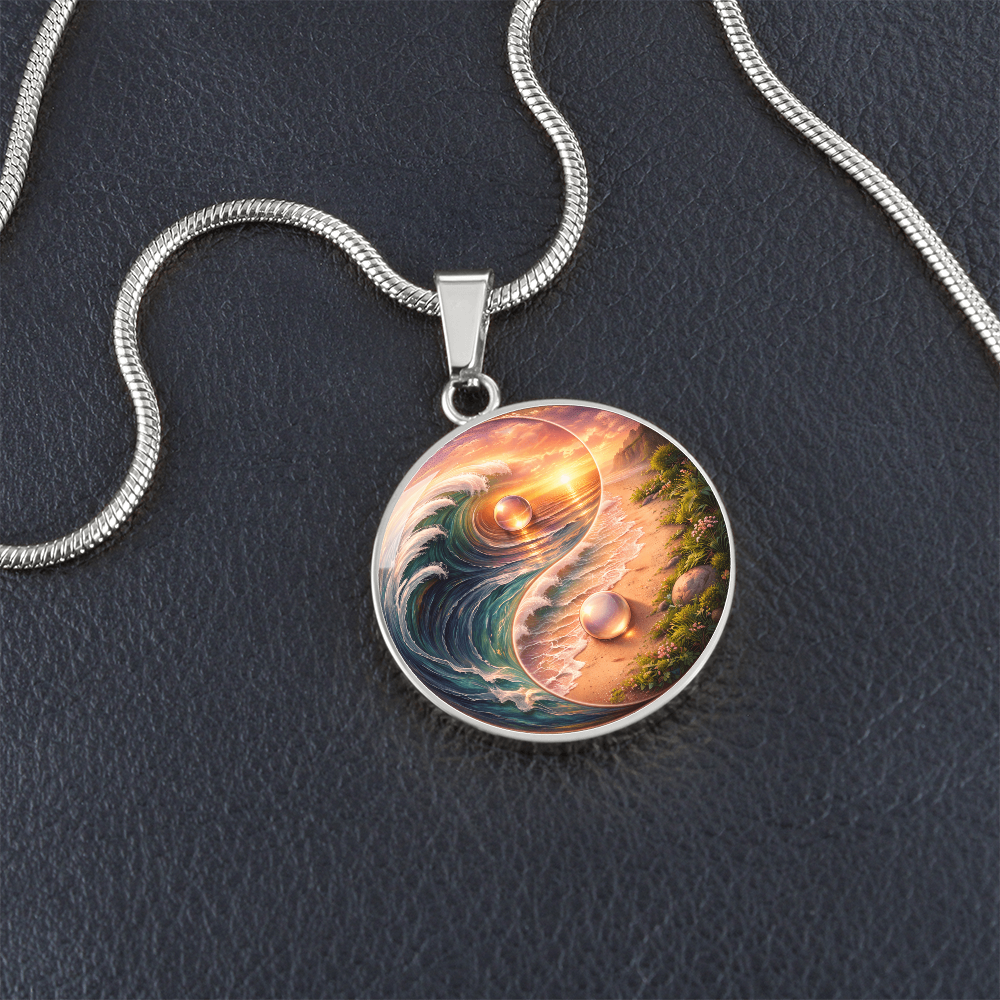 Yin Yang Sun & Sea Circle Pendant Necklace ShineOn Fulfillment