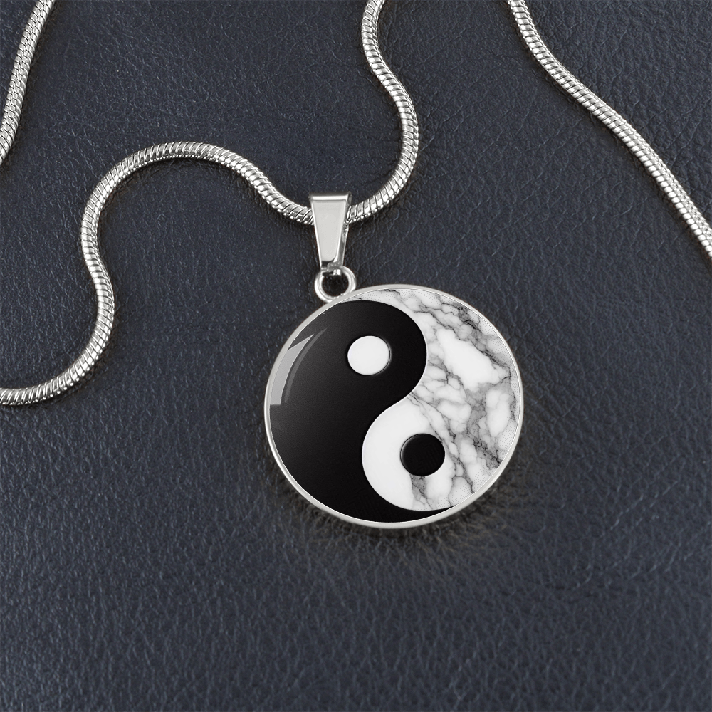 Yin Yang Marble Circle Pendant Necklace ShineOn Fulfillment
