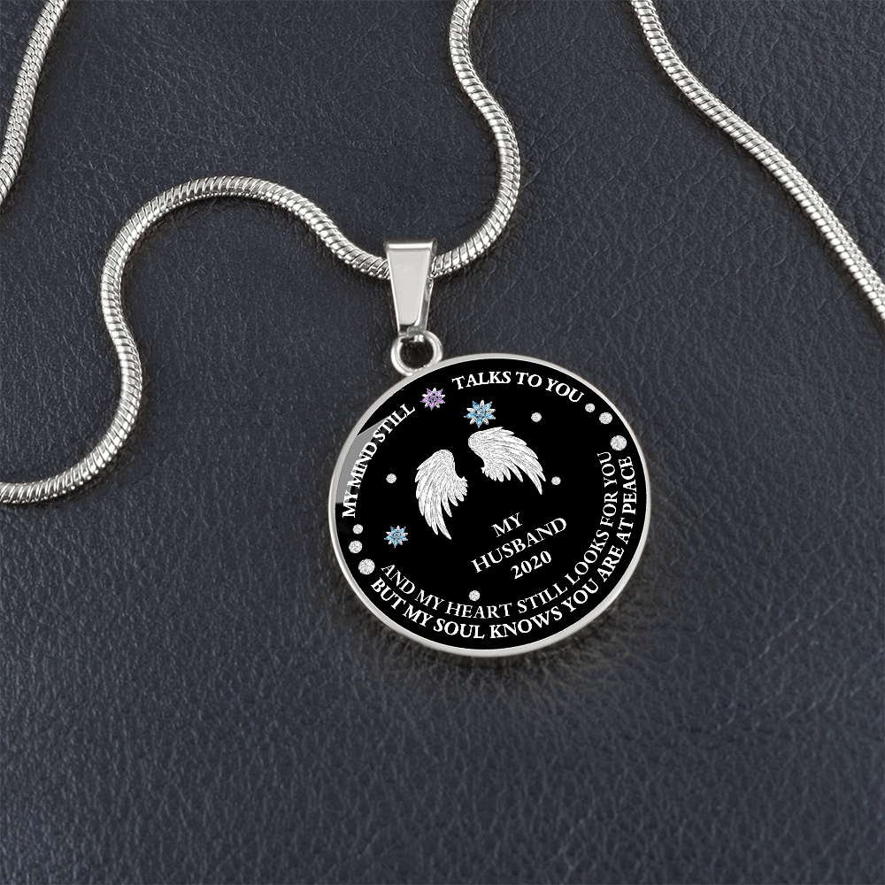 Angel Wings Memorial Necklace for Husband Loss, Sympathy Jewelry for Wife, Remembrance Keepsake