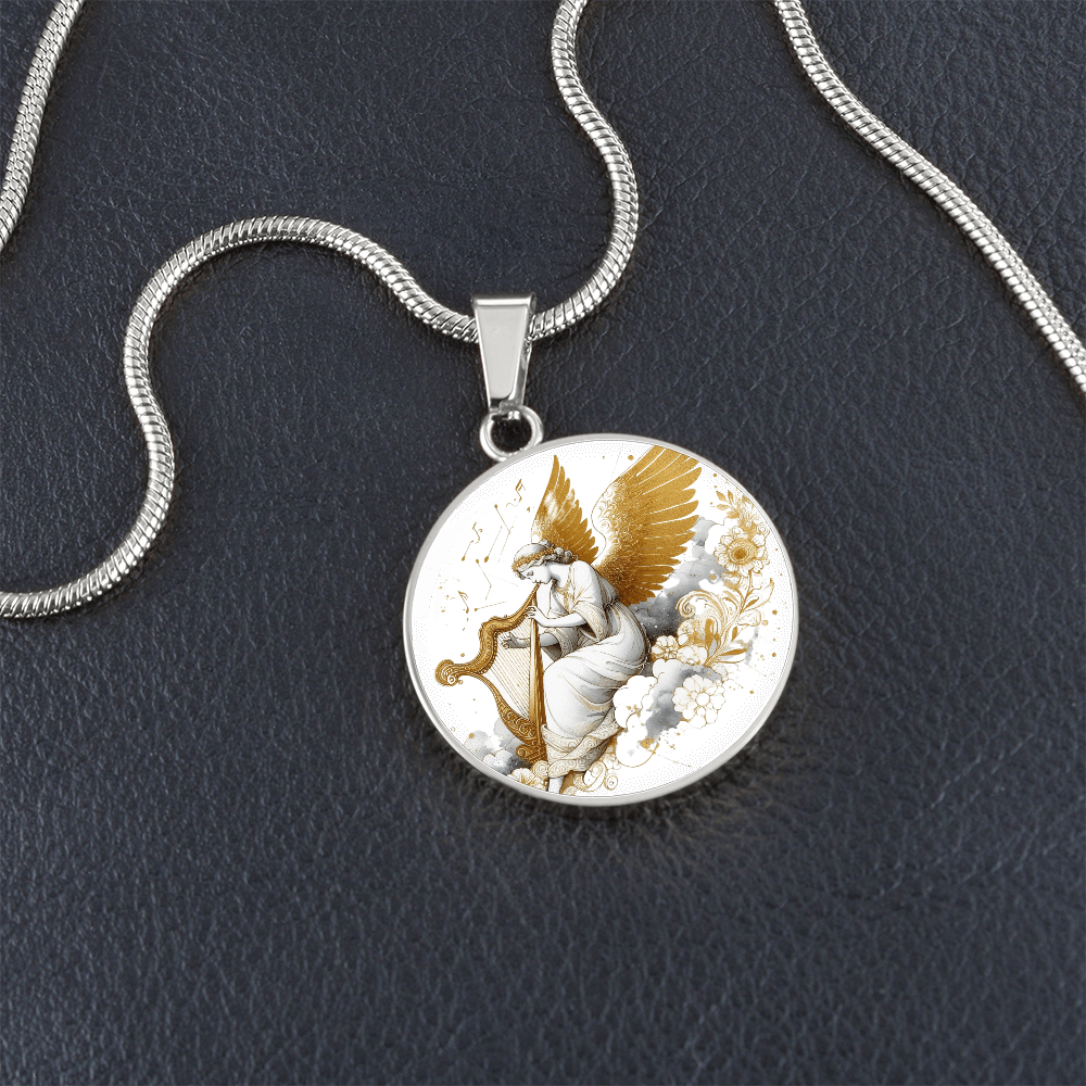 Luxury Angel Harp Circle Necklace – Elegant Graphic Jewelry Gift by ShineOn Fulfillment