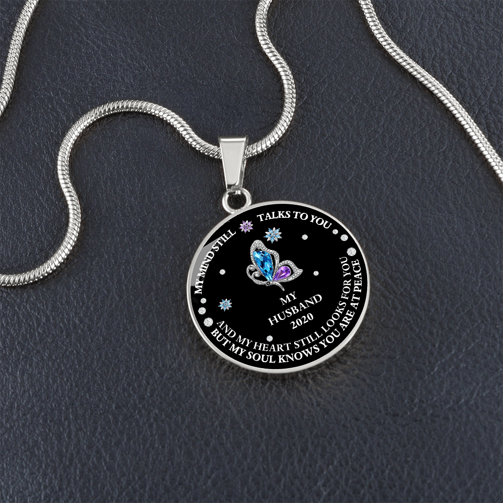 Circle Necklace Husband memorial with Butterfly
