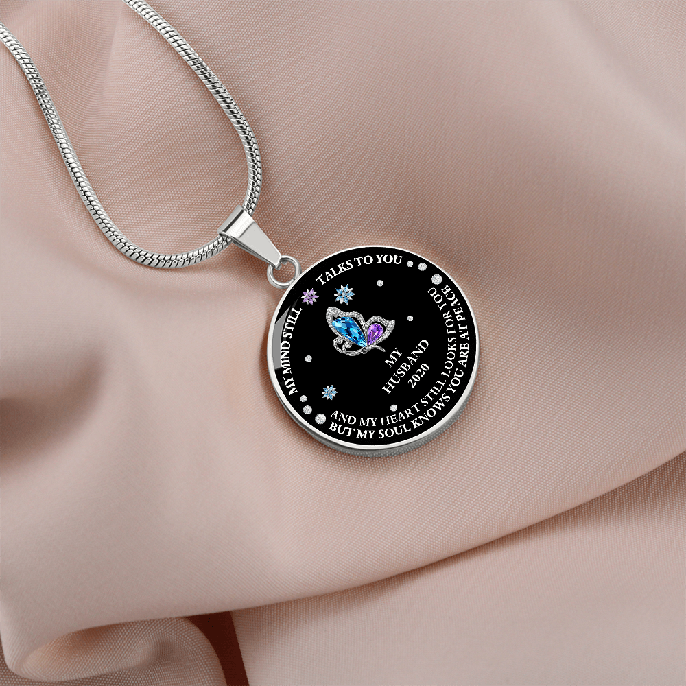 Circle Necklace Husband memorial with Butterfly