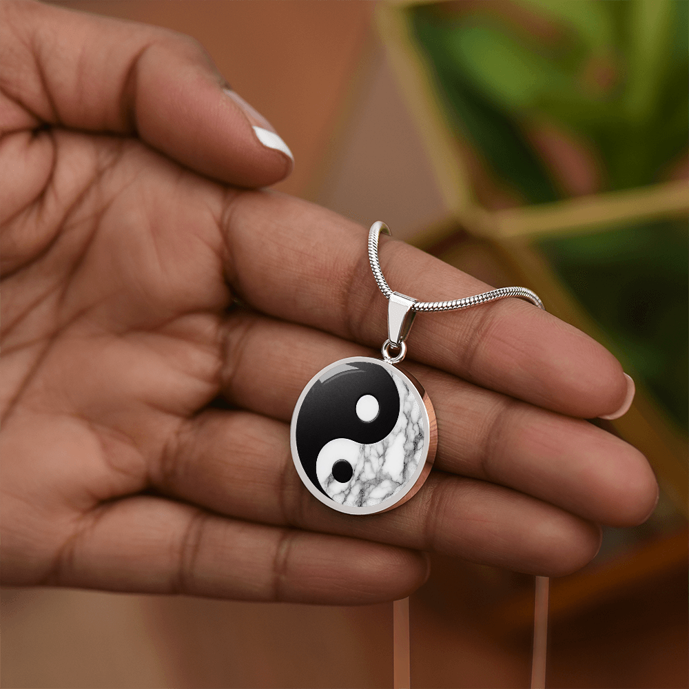 Yin Yang Marble Circle Pendant Necklace ShineOn Fulfillment