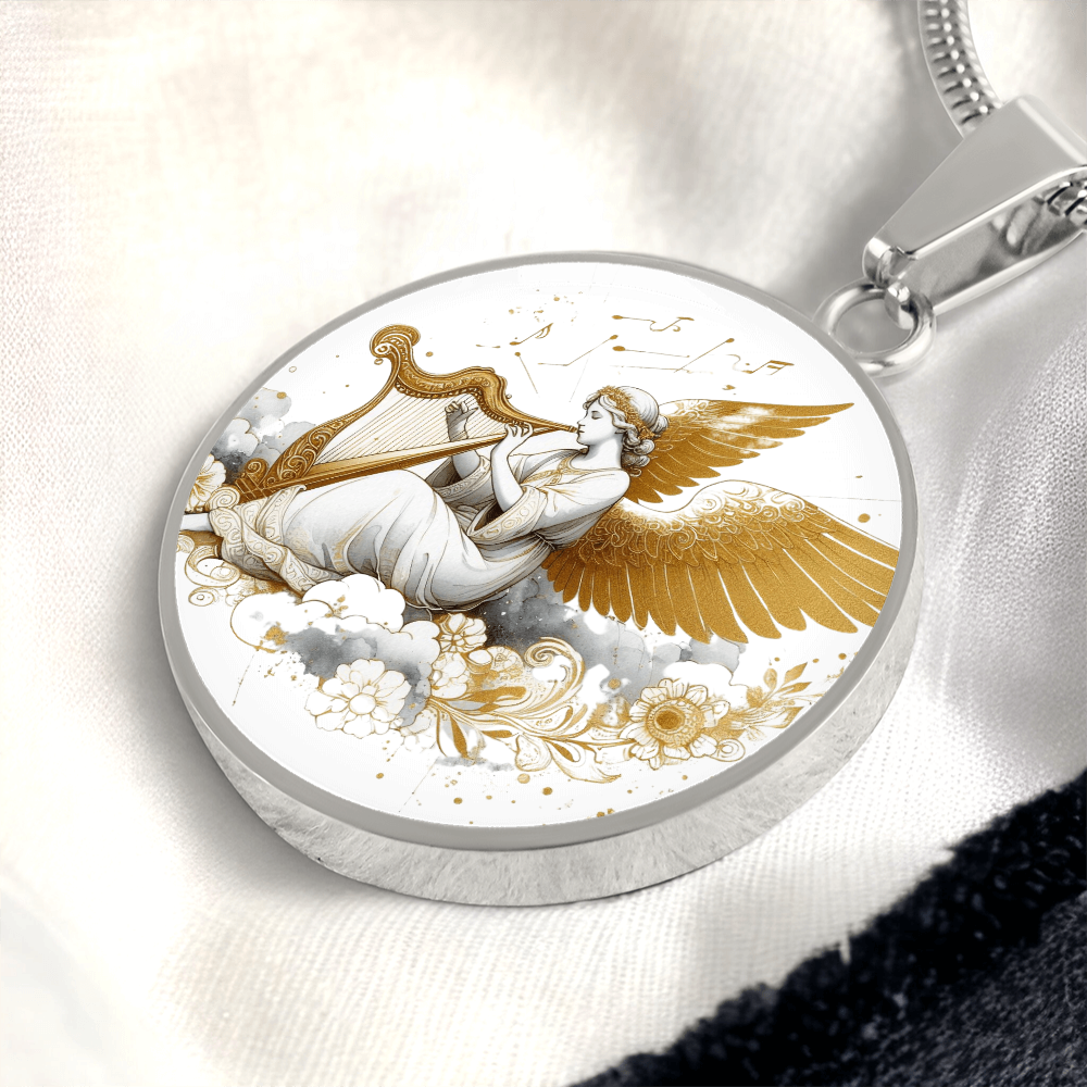 Luxury Angel Harp Circle Necklace – Elegant Graphic Jewelry Gift by ShineOn Fulfillment