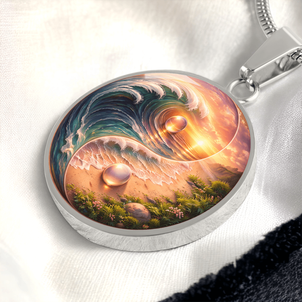 Yin Yang Sun & Sea Circle Pendant Necklace ShineOn Fulfillment
