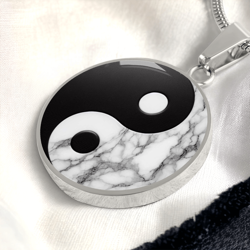 Yin Yang Marble Circle Pendant Necklace ShineOn Fulfillment