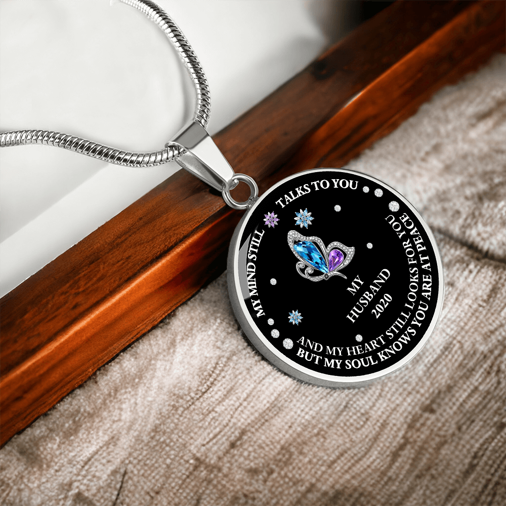 Circle Necklace Husband memorial with Butterfly