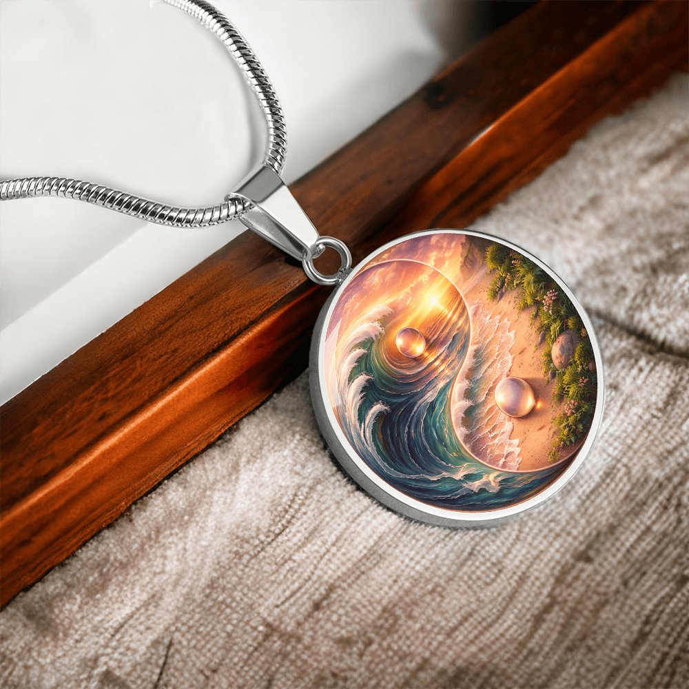 Yin Yang Sun & Sea Circle Pendant Necklace ShineOn Fulfillment