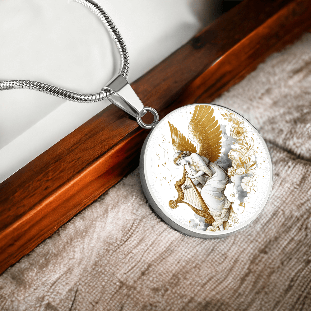 Luxury Angel Harp Circle Necklace – Elegant Graphic Jewelry Gift by ShineOn Fulfillment