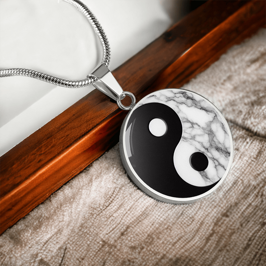 Yin Yang Marble Circle Pendant Necklace ShineOn Fulfillment