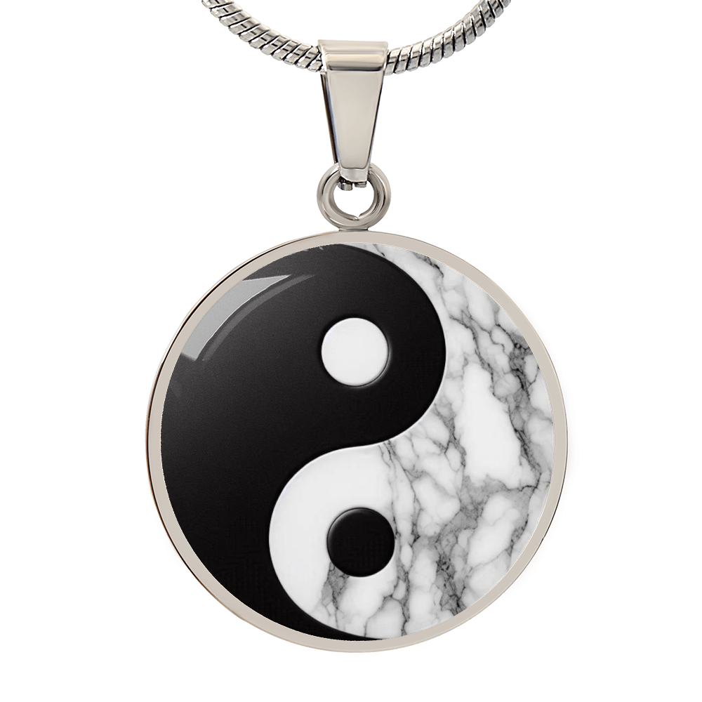 Yin Yang Marble Circle Pendant Necklace ShineOn Fulfillment
