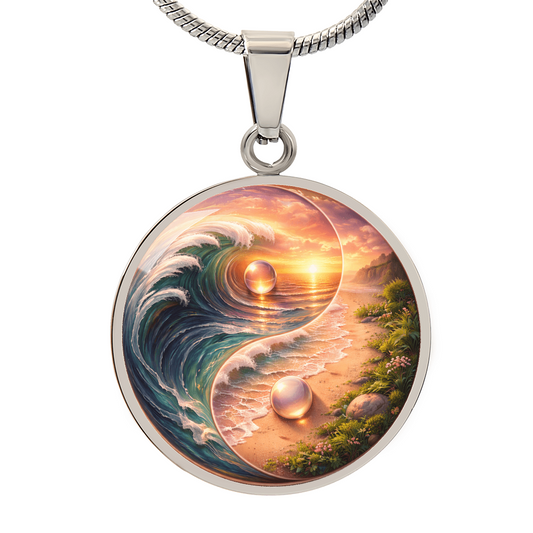 Yin Yang Sun & Sea Circle Pendant Necklace ShineOn Fulfillment
