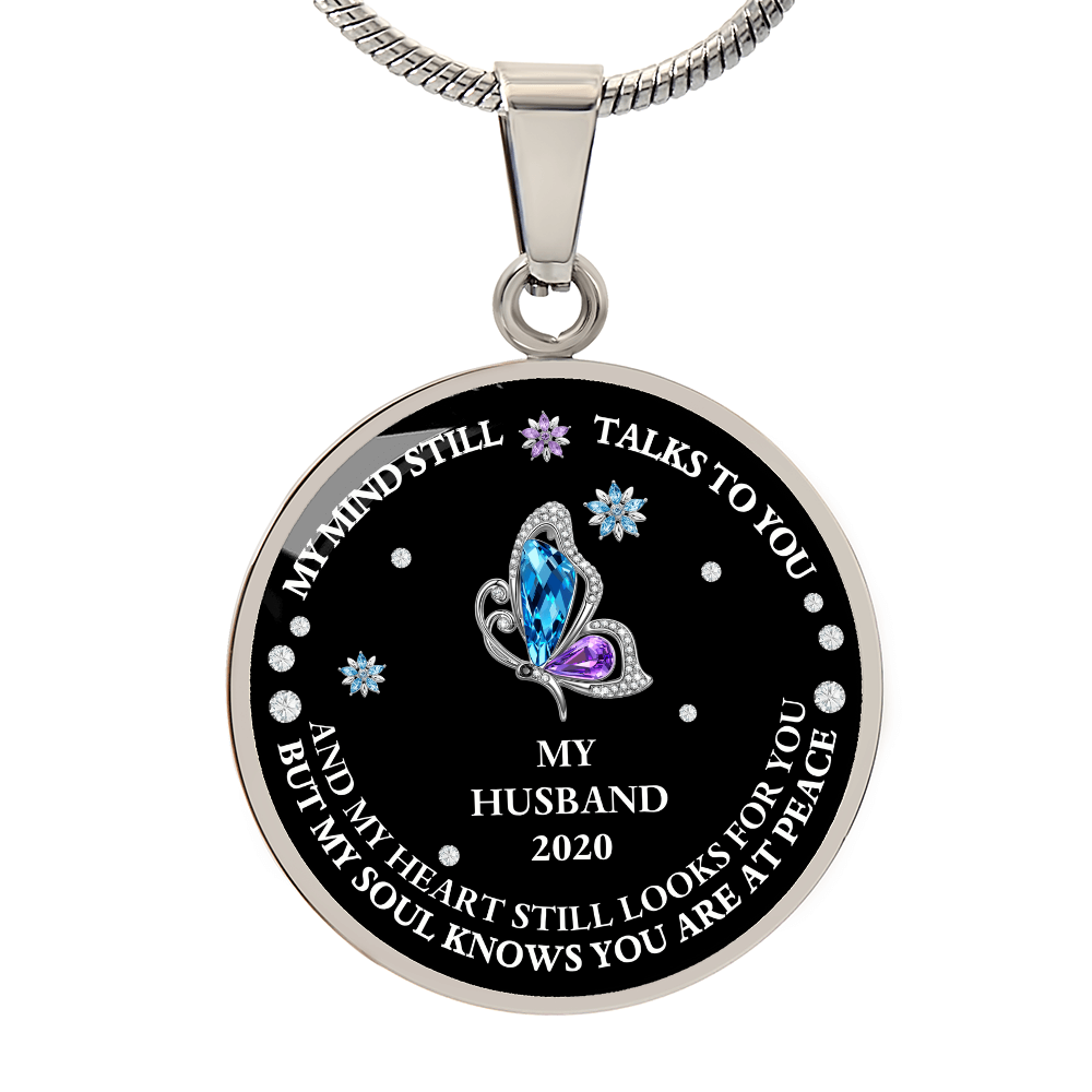Circle Necklace Husband memorial with Butterfly