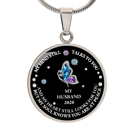 Circle Necklace Husband memorial with Butterfly