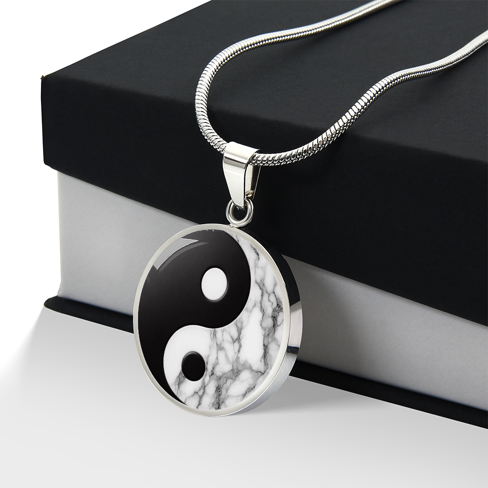 Yin Yang Marble Circle Pendant Necklace ShineOn Fulfillment