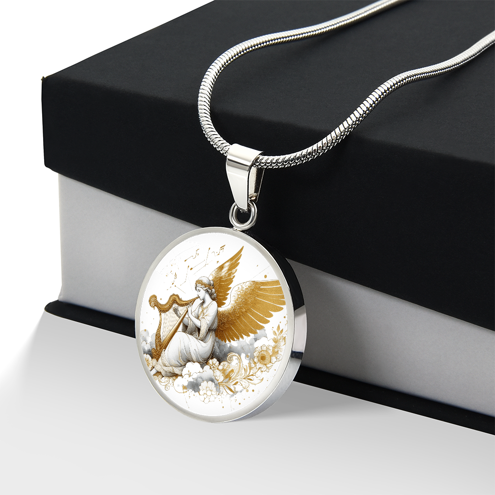 Luxury Angel Harp Circle Necklace – Elegant Graphic Jewelry Gift by ShineOn Fulfillment