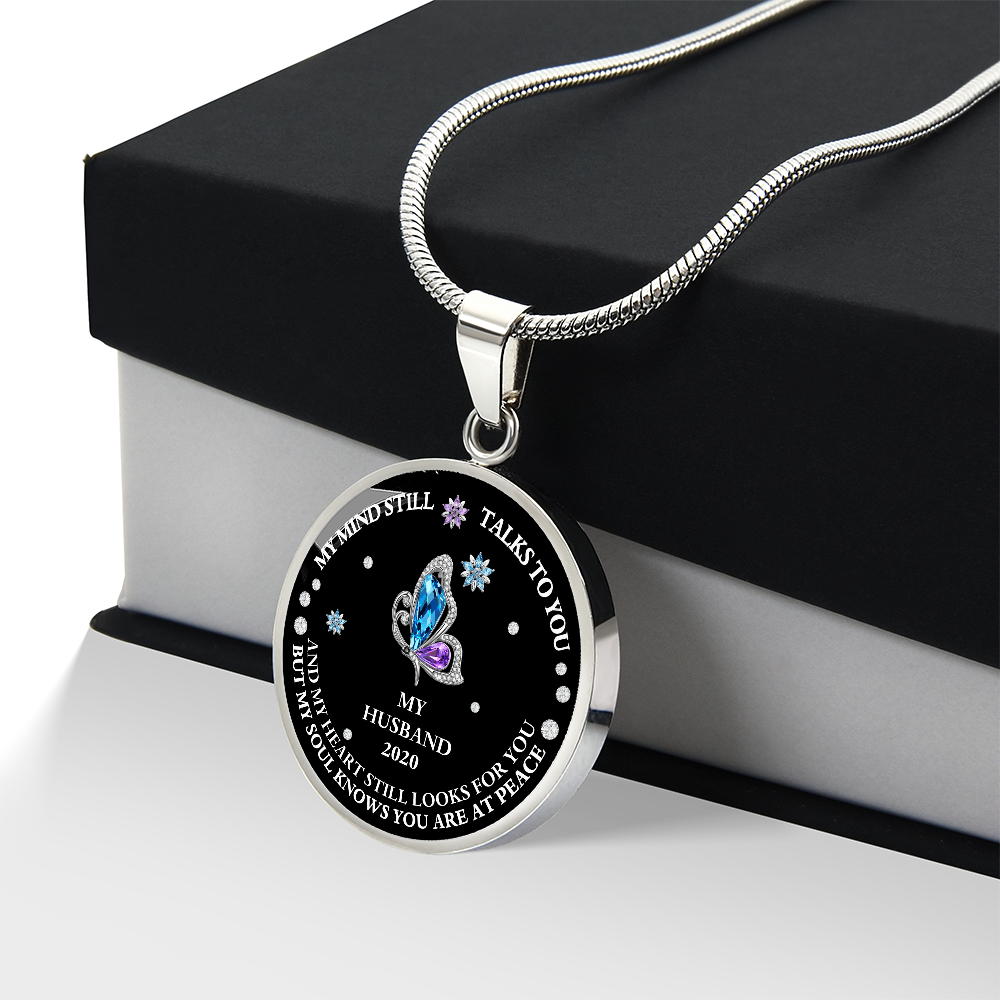 Circle Necklace Husband memorial with Butterfly