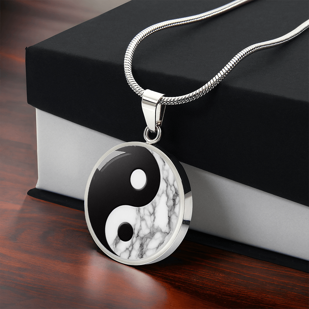 Yin Yang Marble Circle Pendant Necklace ShineOn Fulfillment