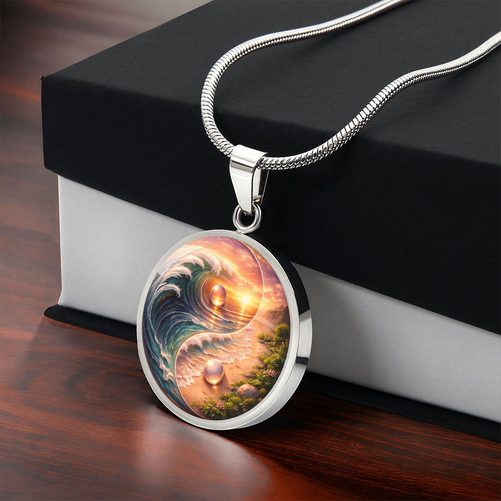 Yin Yang Sun & Sea Circle Pendant Necklace ShineOn Fulfillment