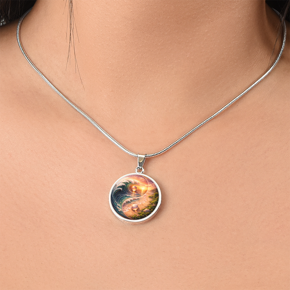 Yin Yang Sun & Sea Circle Pendant Necklace ShineOn Fulfillment