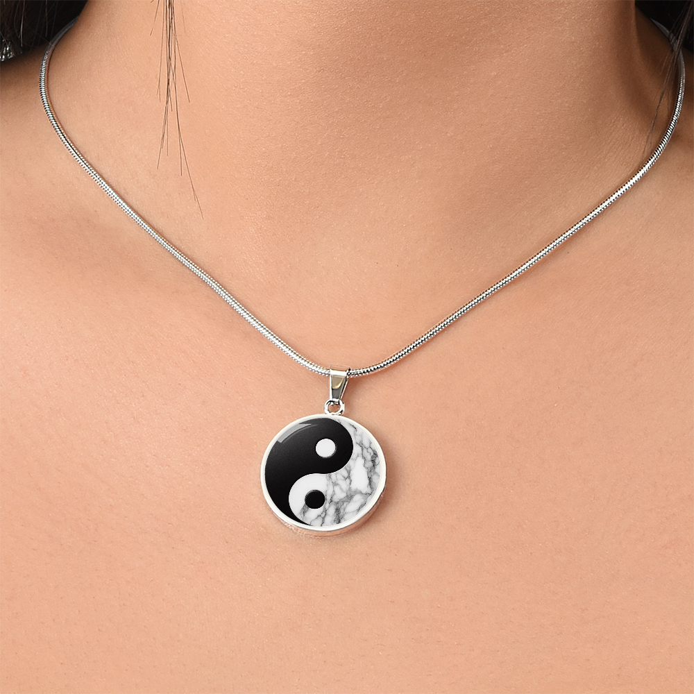 Yin Yang Marble Circle Pendant Necklace ShineOn Fulfillment