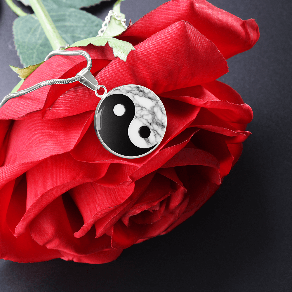 Yin Yang Marble Circle Pendant Necklace ShineOn Fulfillment