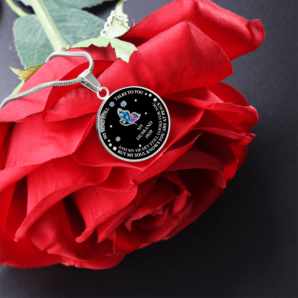 Circle Necklace Husband memorial with Butterfly