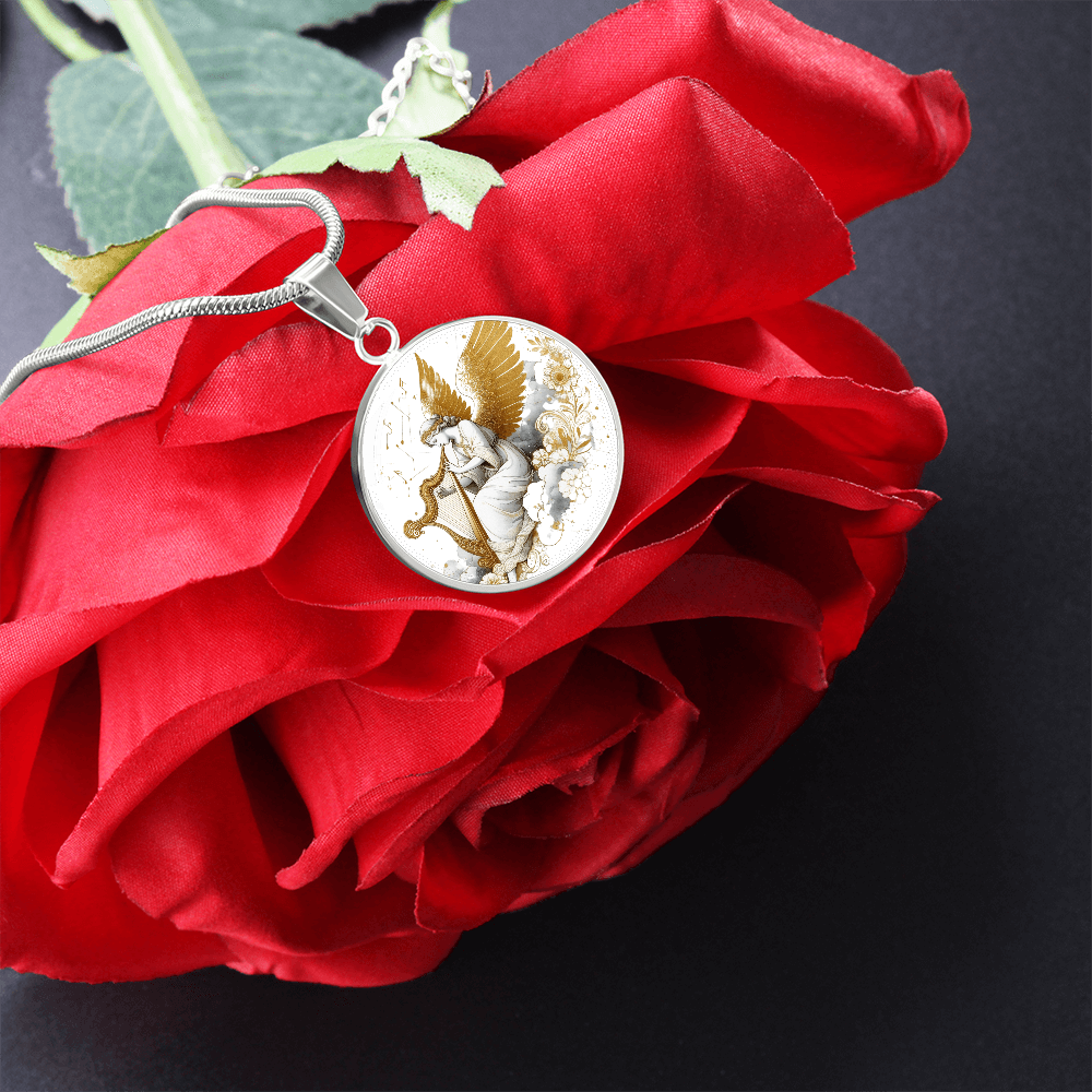 Luxury Angel Harp Circle Necklace – Elegant Graphic Jewelry Gift by ShineOn Fulfillment