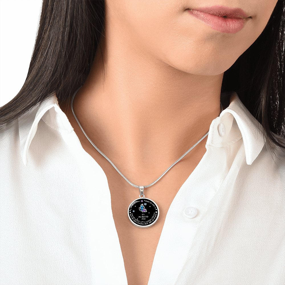 Circle Necklace Husband memorial with Butterfly
