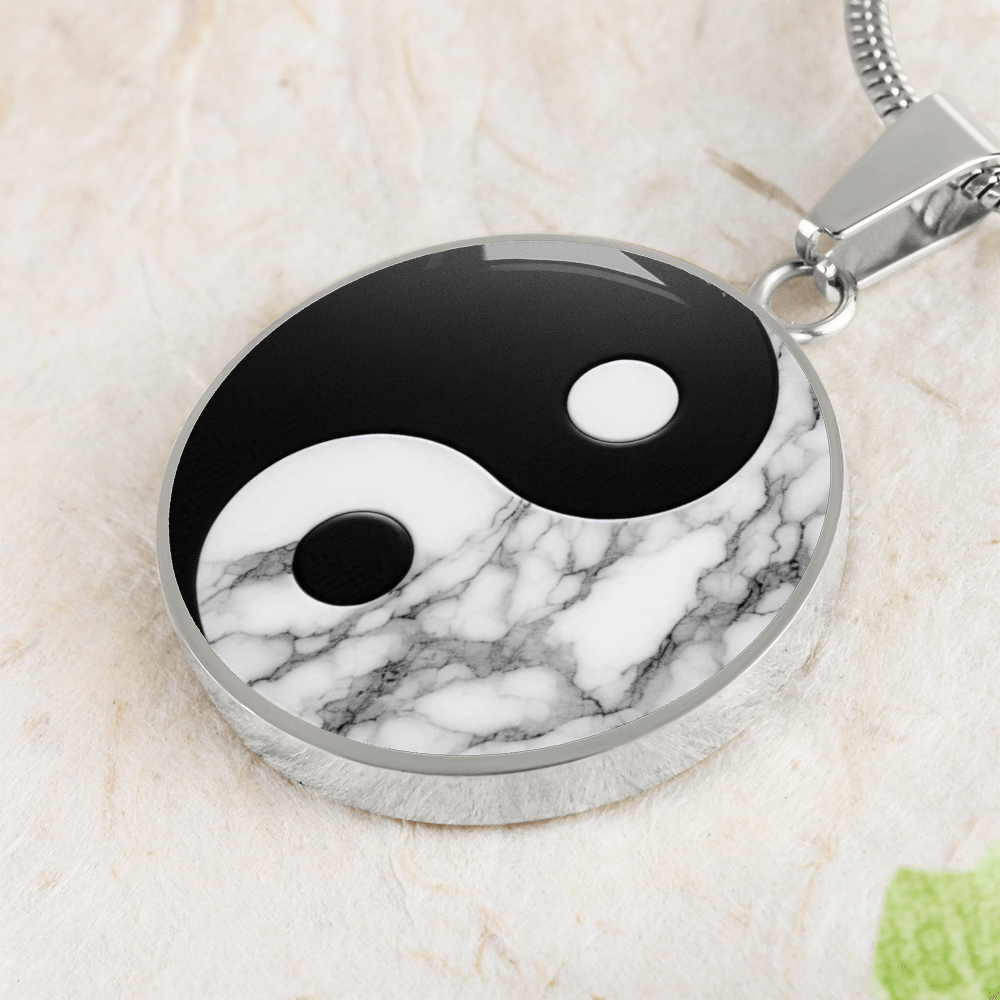 Yin Yang Marble Circle Pendant Necklace ShineOn Fulfillment