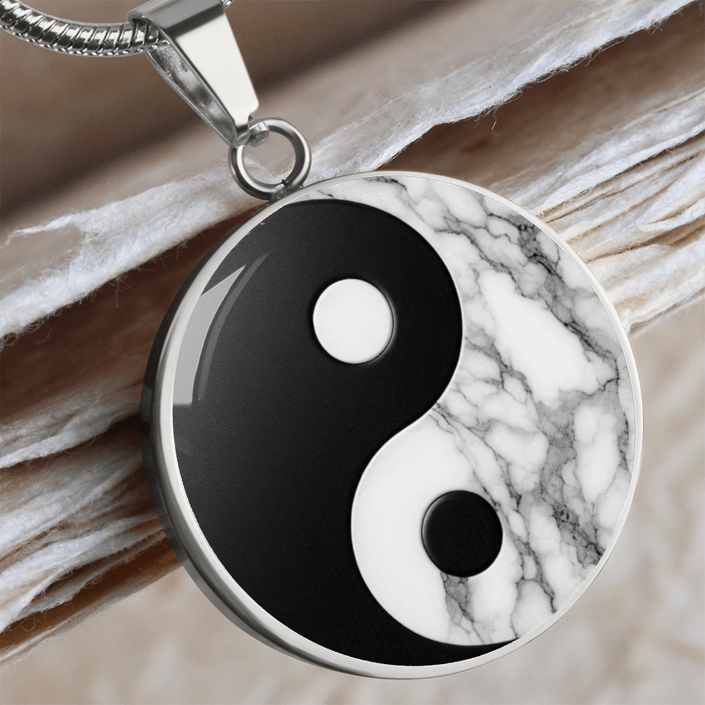 Yin Yang Marble Circle Pendant Necklace ShineOn Fulfillment